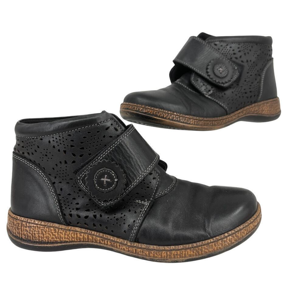 Spring Step Souzala Bootie Womens Size EU 38 Black Leather Perforated Boot